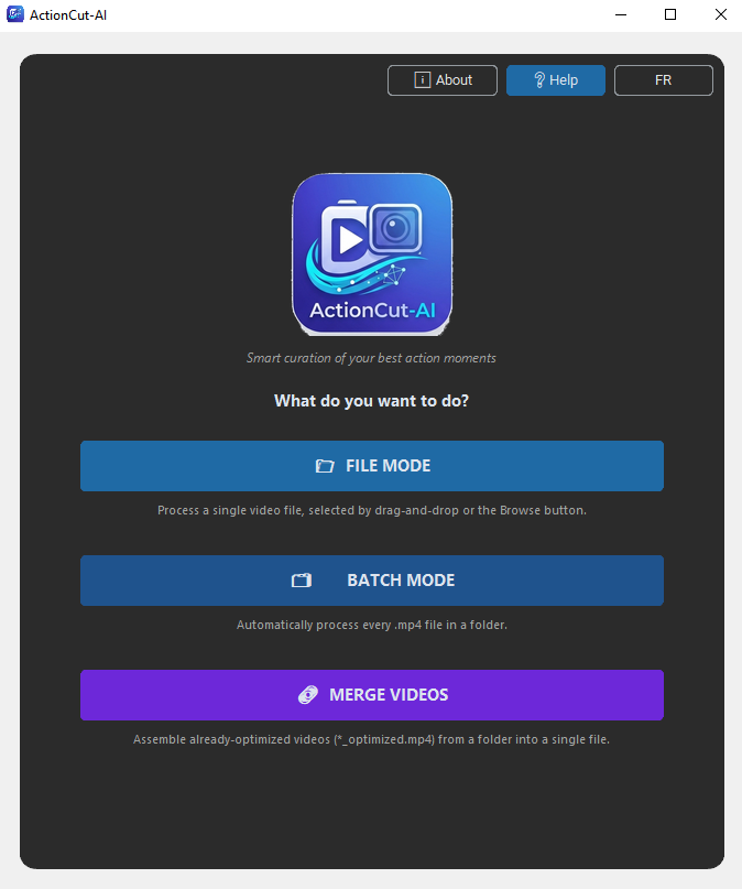 ActionCut-AI — choose your working method screen